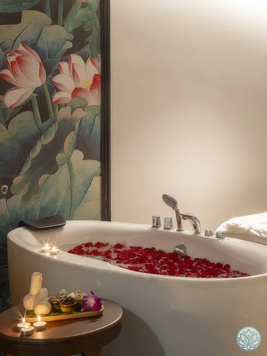 꽃 장식이 세팅된 자쿠지